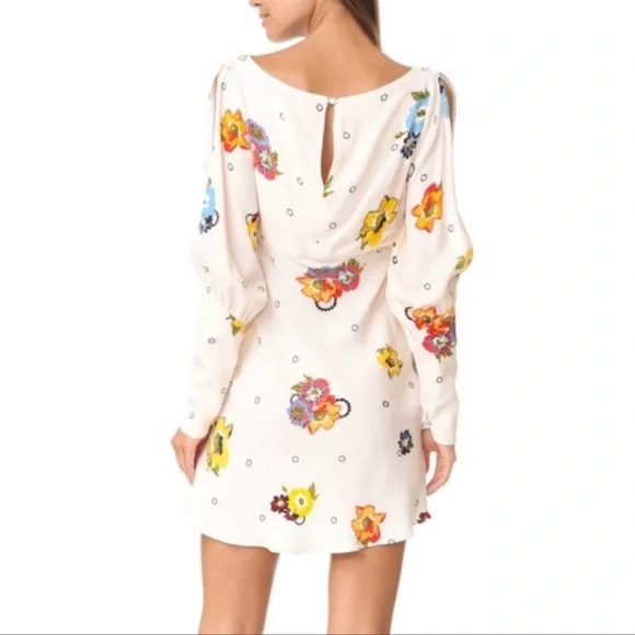 Free People ivory “Sunshadow” floral slit sleeve mini dress Size 2 - Picture 5 of 8
